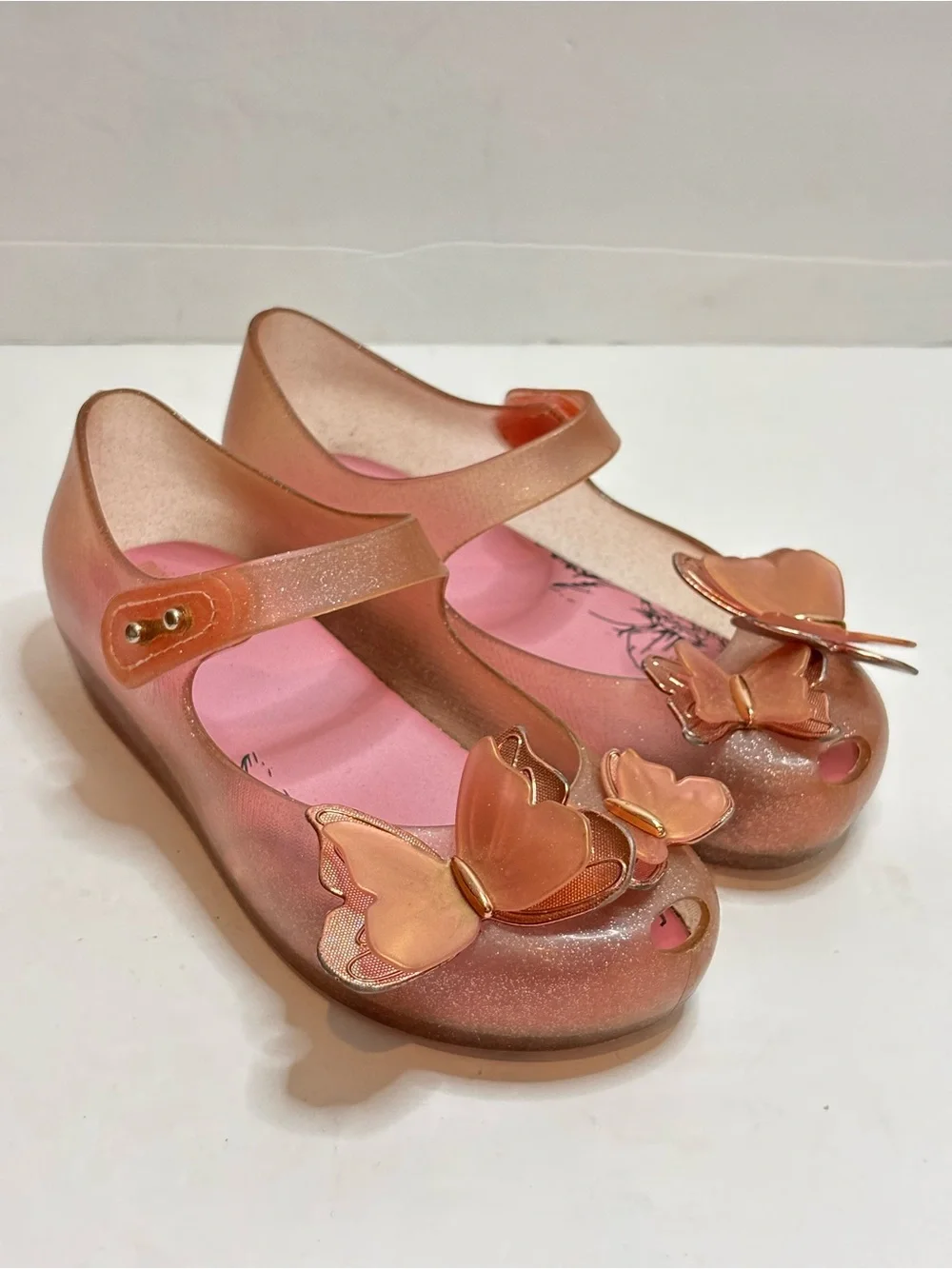 Mini Melissa Ultragirl Butterfly Sparkly Mary Jane Pink Shoes 12